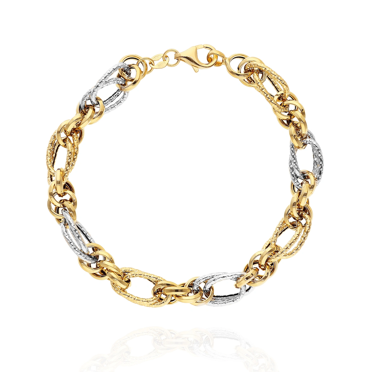 Złota bransoletka 585 szeroka diamentowana dwukolorowa 8 mm 18 cm
