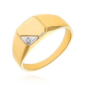 Złoty sygnet męski 585 duży kwadratowy z cyrkonią