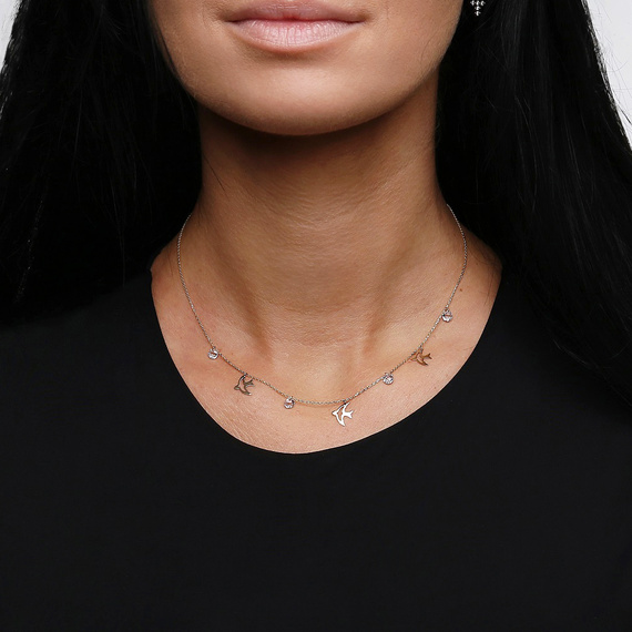 Złoty naszyjnik choker 585 jaskółki i białe cyrkonie 36-40 cm