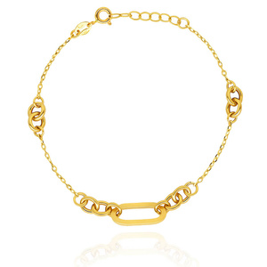 Złota bransoletka 585 prostokąt agrafka okrągłe ogniwa ankier 16-18 cm