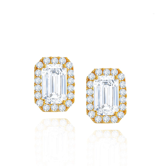 Złote kolczyki prostokątne 585 z cyrkoniami na sztyft