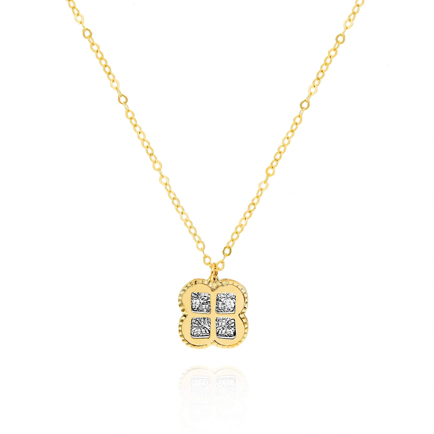 Złoty naszyjnik koniczynka 585 koniczyna diamentowana 3D łańcuszek diamentowany ankier 42-45 cm