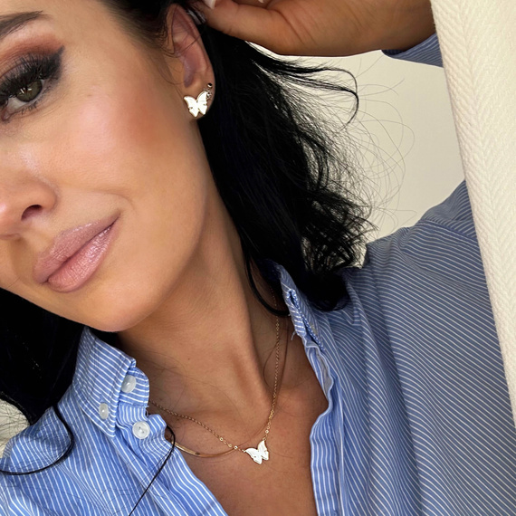 Złoty naszyjnik motylek 585 motyl masa perłowa łańcuszek diamentowany ankier 