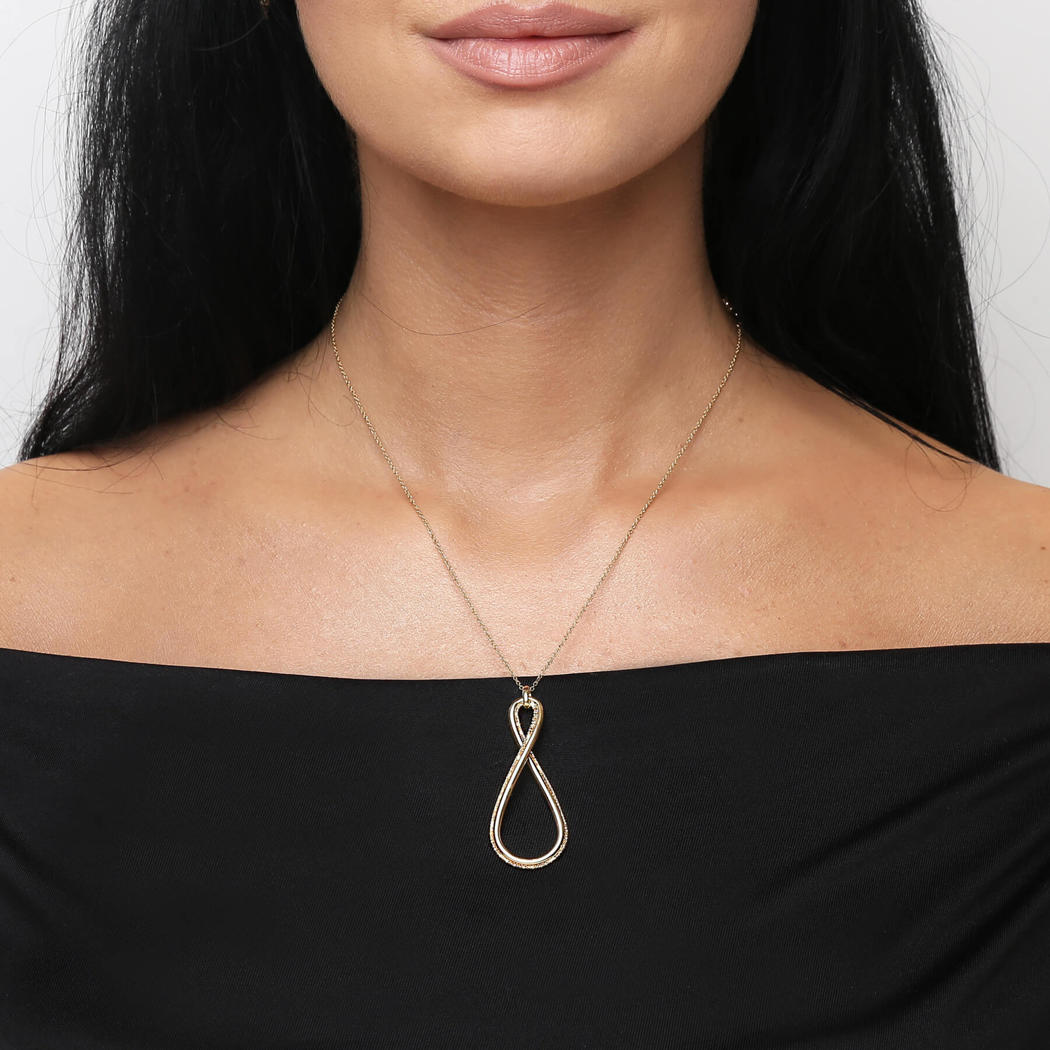 Złoty naszyjnik 585 nieskończoność łezka diamentowana ankier 45 cm