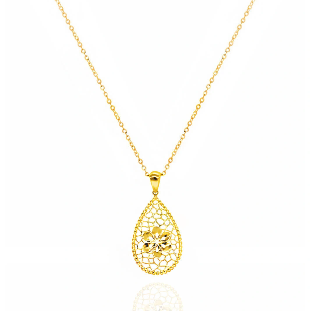 Złoty naszyjnik łezka 585 ażurowy diamentowany łańcuszek ankier 45-47 cm