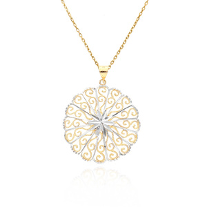 Złota zawieszka ażurowa 585 duża okrągła białe i żółte złoto 3 cm