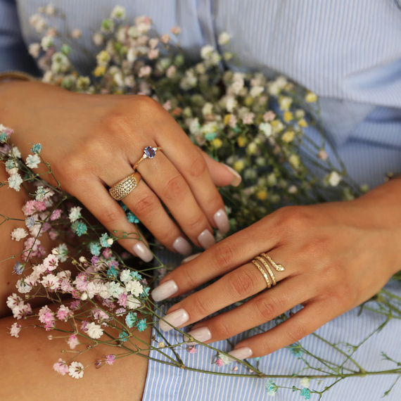 Złoty pierścionek żmija 585 potrójny wąż serpent snake diamentowany