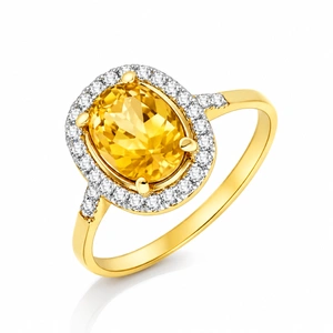Złoty pierścionek zaręczynowy 585 owalny cytryn 1,80 ct diamenty 0,24 ct 