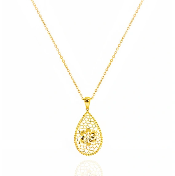 Złoty naszyjnik łezka 585 ażurowy diamentowany łańcuszek ankier 45-47 cm 