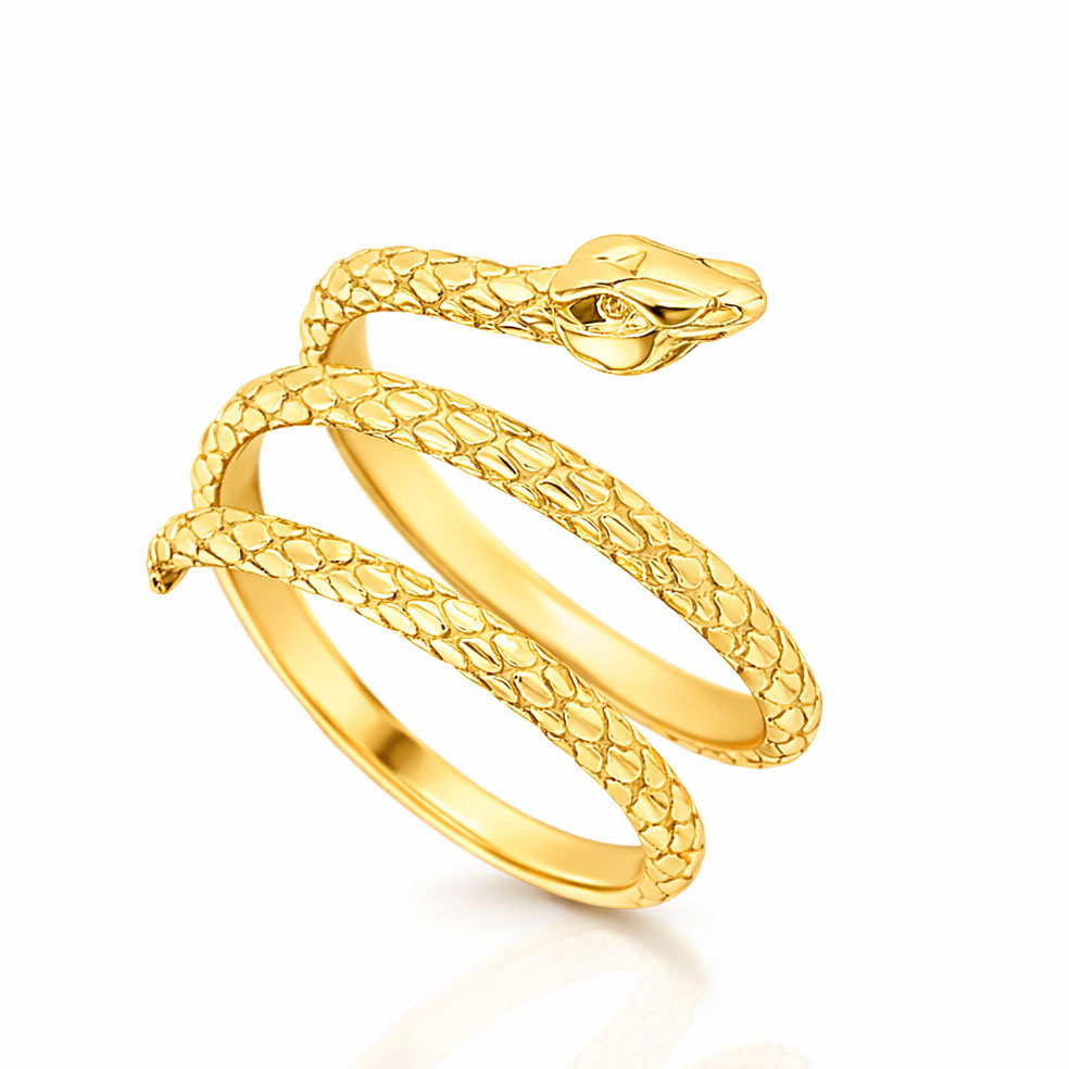 Złoty pierścionek żmija 585 potrójny wąż serpent snake diamentowany