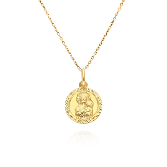 Złoty medalik 585 okrągły Matka Boska Częstochowska grawer