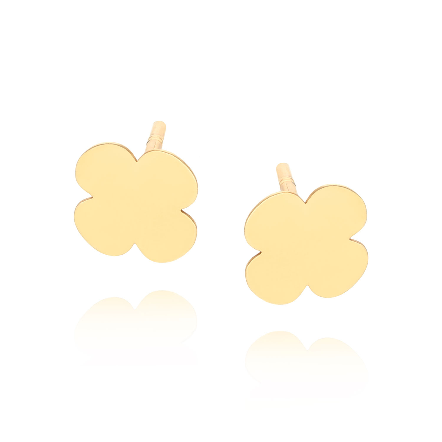 Złote kolczyki 585 małe gładkie kwiatki koniczynki na sztyft