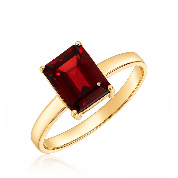 Złoty pierścionek z granatem 585 granat oktagon 3,115 ct