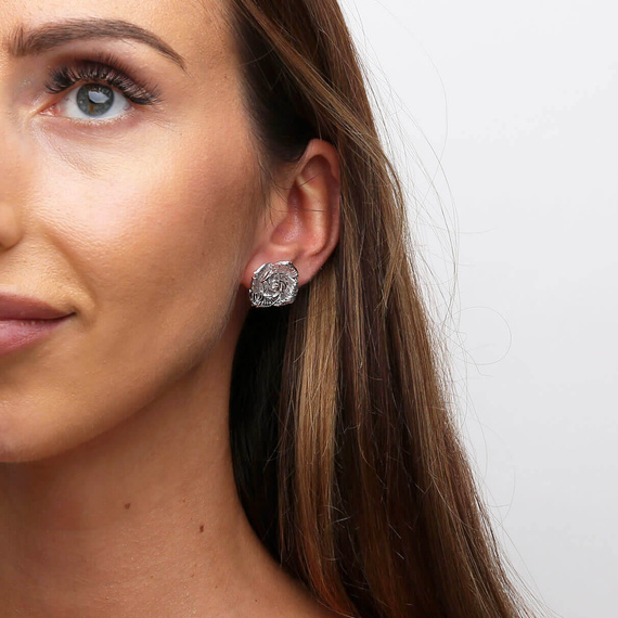 Srebrne kolczyki diamentowane róże 925 róża kwiaty na sztyft 1,8 cm