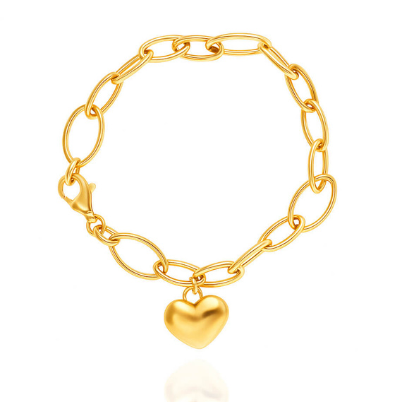 Złota bransoletka damska szeroka 585 ankier duże ogniwa serce 19 cm