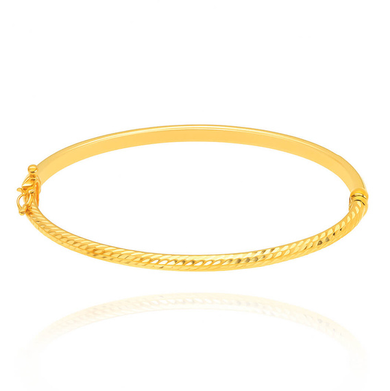 Złota bransoletka sztywna 585 diamentowana spiralna bangle kółko na zatrzask