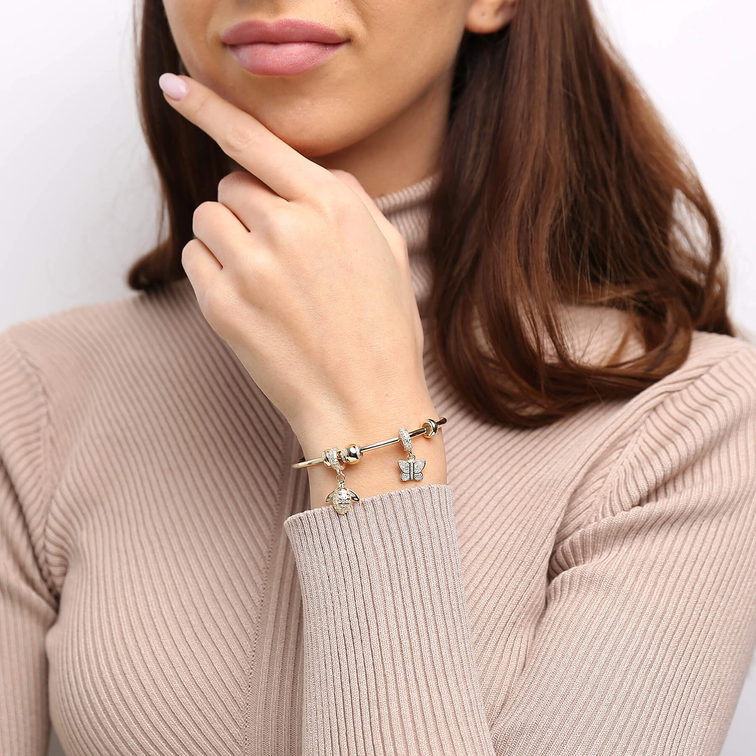 Złota bransoletka 585 na charmsy 2,5 mm modułowa baza sztywna bangle 19 cm