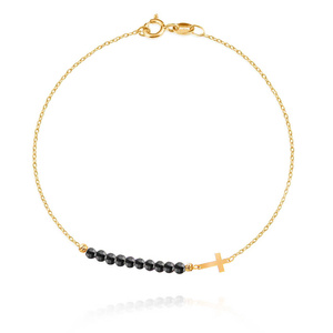 Bransoletka złota 585 krzyżyk z kamyczkami hematytu Nyks