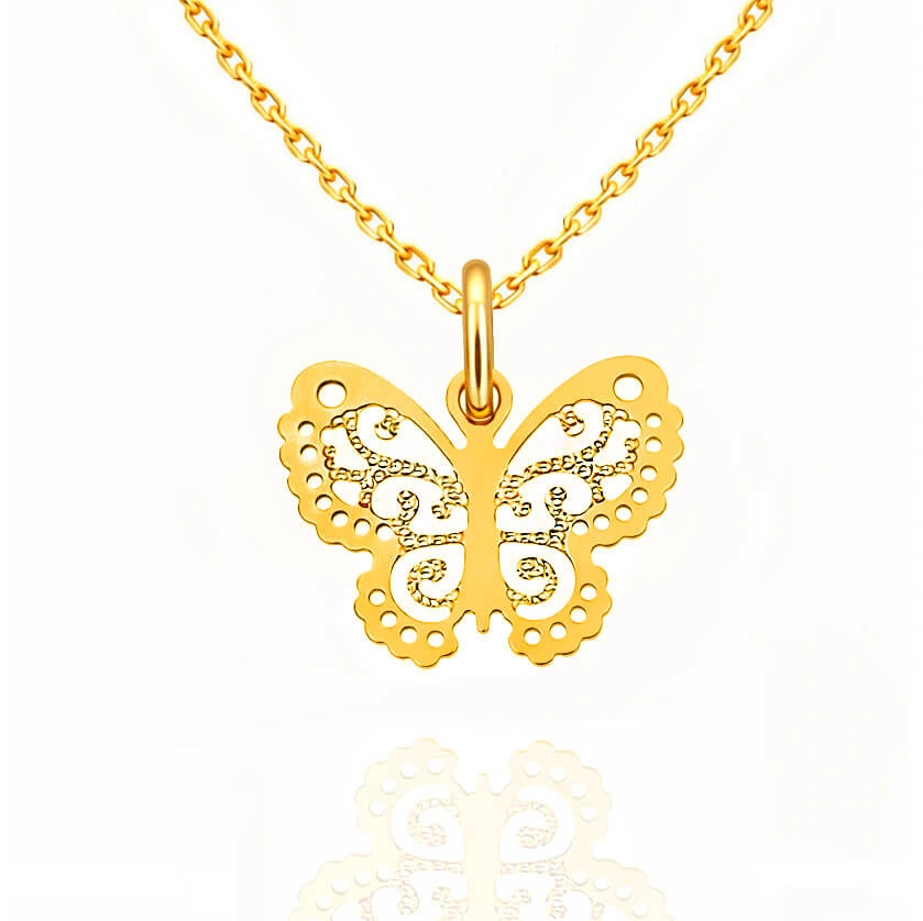 Złota zawieszka motyl 585 motylek ażurowy diamentowany 1,6 cm