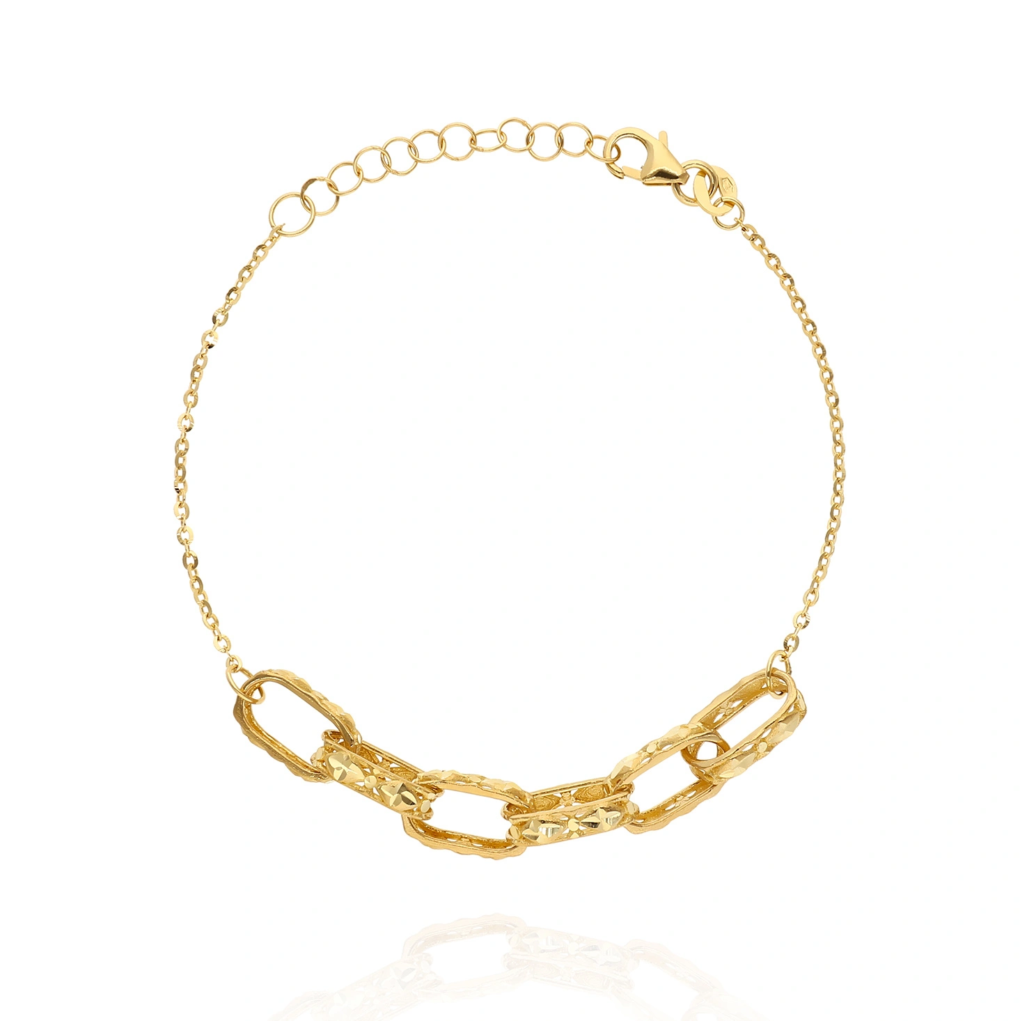 Złota bransoletka 585 duże ogniwa ankier 7 mm diamentowane 17 - 20 cm