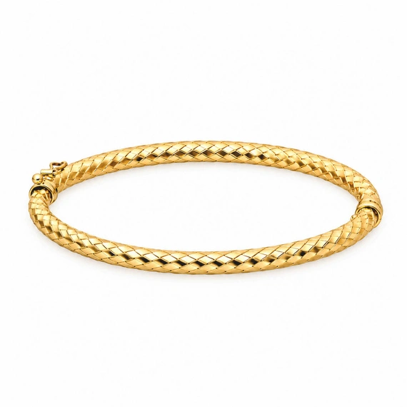 Złota bransoletka sztywna gruba diamentowana 585 bangle fasetowana ozdobna