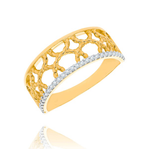 Złoty pierścionek plaster miodu 585 z cyrkoniami