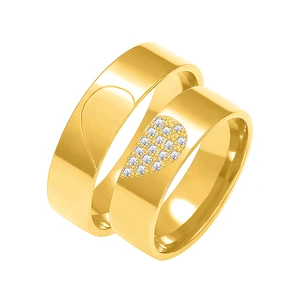 Obrączki ślubne para: złoto 585, diamenty, połówka serca, 6 mm