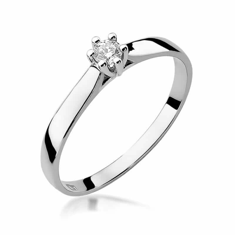 Złoty pierścionek zaręczynowy z diamentem 0,10 ct białe złoto