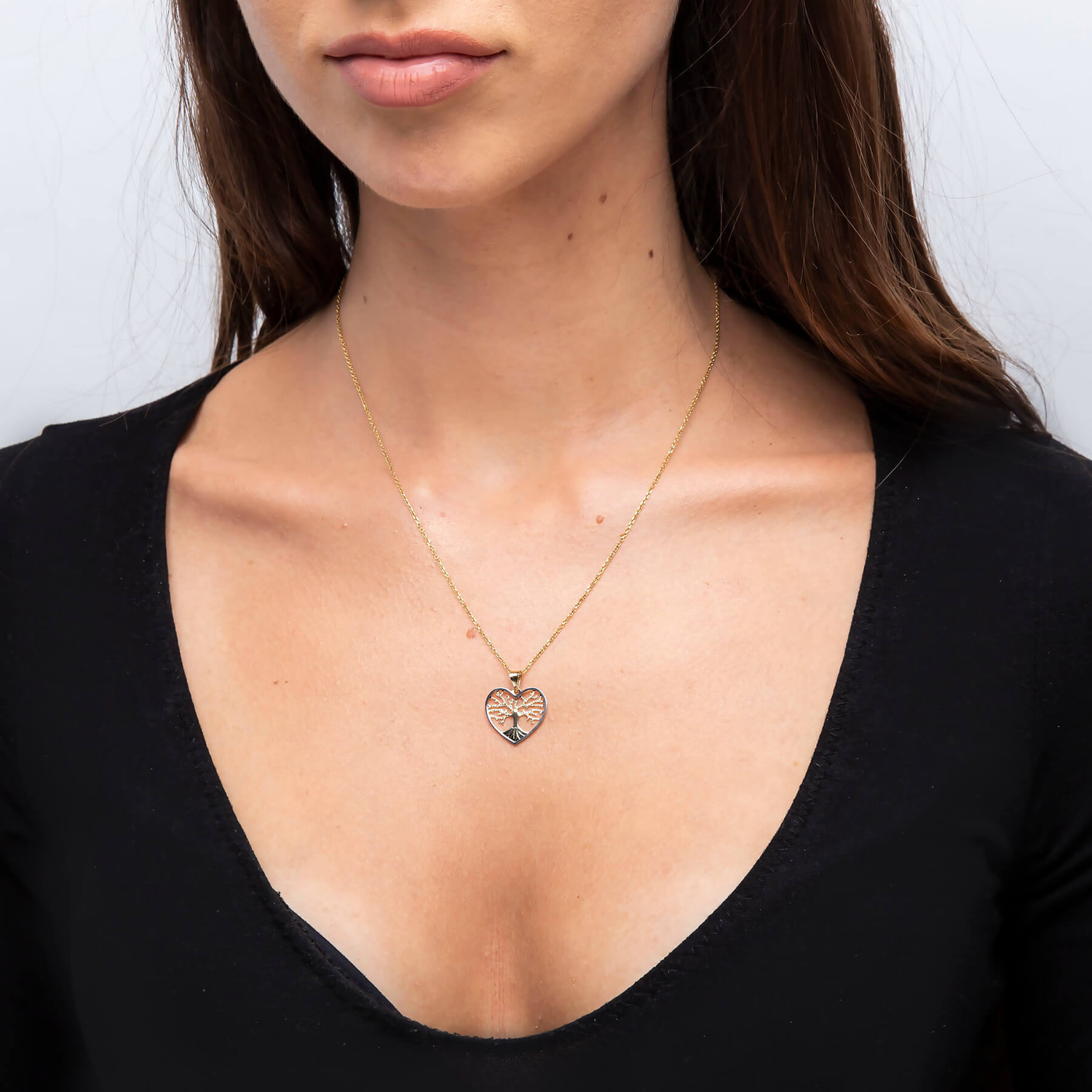 Złota zawieszka 585 drzewko szczęścia w sercu dwukolorowa