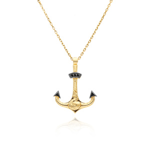 Złota zawieszka 585 kotwica czarne cyrkonie