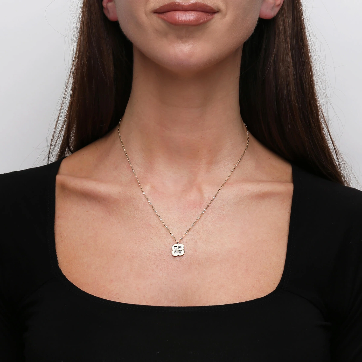 Złoty naszyjnik koniczynka 585 koniczyna diamentowana 3D łańcuszek diamentowany ankier 42-45 cm