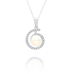 Złota zawieszka perła 585 z cyrkoniami dookoła białe złoto