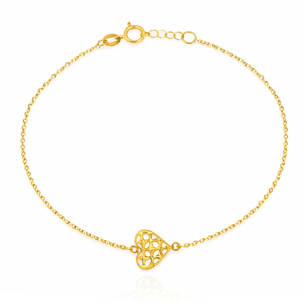 Złota bransoletka serce 585 serduszko ażurowe diamentowane 17-19 cm