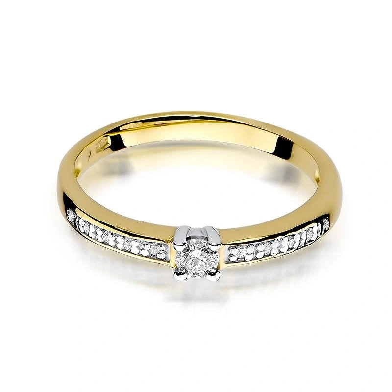 Złoty pierścionek zaręczynowy z diamentami 0,13 ct