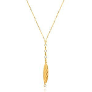 Złoty naszyjnik krawatka 585 piórko z cyrkoniami