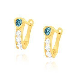 Złote kolczyki 585 przecinki serce niebieskie cyrkonie komunia chrzest angielskie