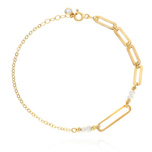 Złota bransoletka 585 agrafki perełki i diamentowane kulki 17 - 19 cm