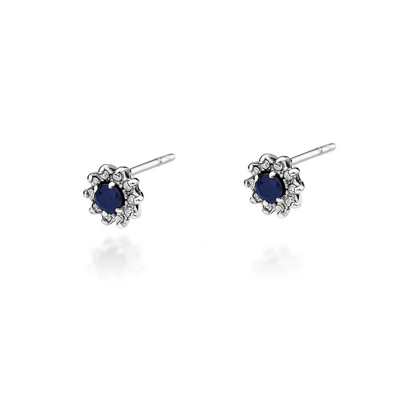 Złote kolczyki 585 okrągłe szafiry diamenty 0,48 ct