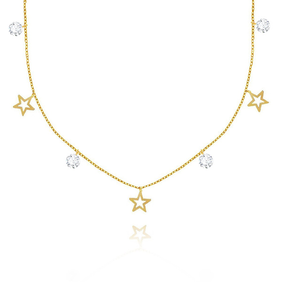 Złoty naszyjnik choker 585 gwiazdki i białe cyrkonie 36-40 cm