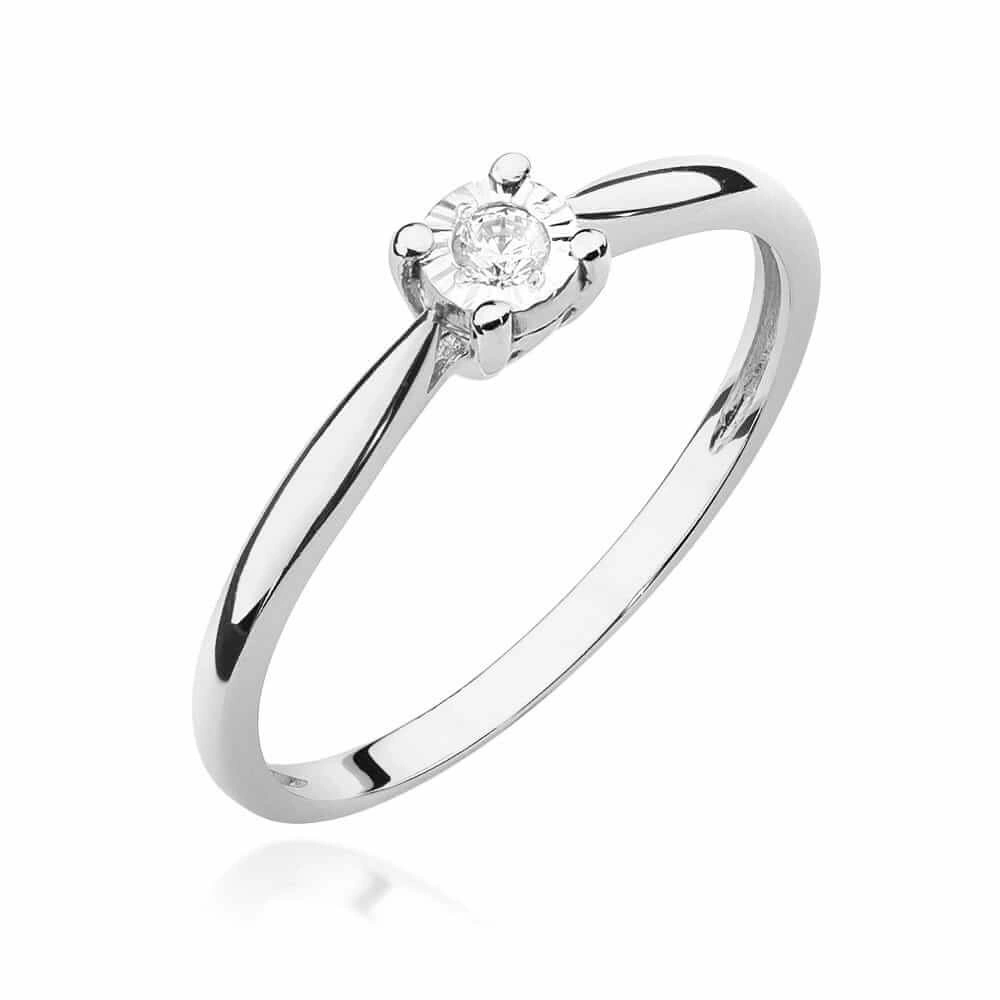 Złoty pierścionek zaręczynowy z diamentem 0,08 ct białe złoto