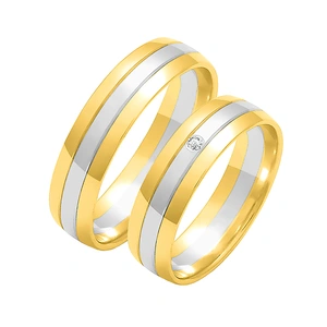 Obrączki ślubne para: białe i żółte złoto 585, diament, półokrągłe, 5,5 mm