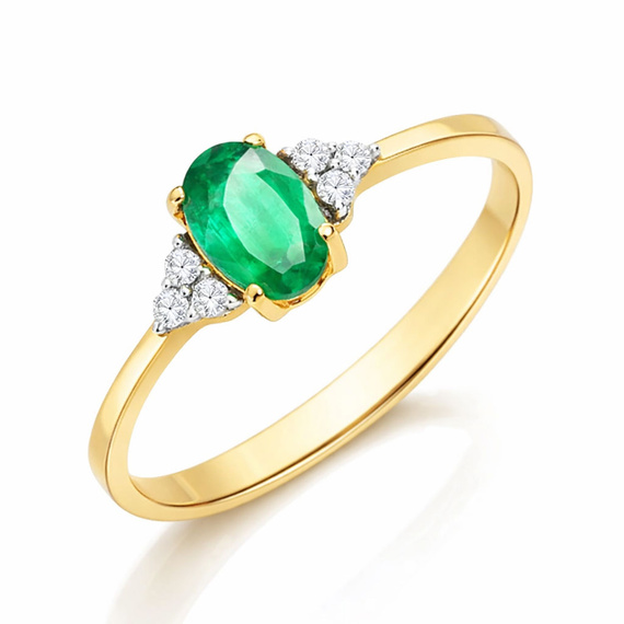 Złoty pierścionek 585 szmaragd 0,3-0,5 ct diamenty 0,065 ct 