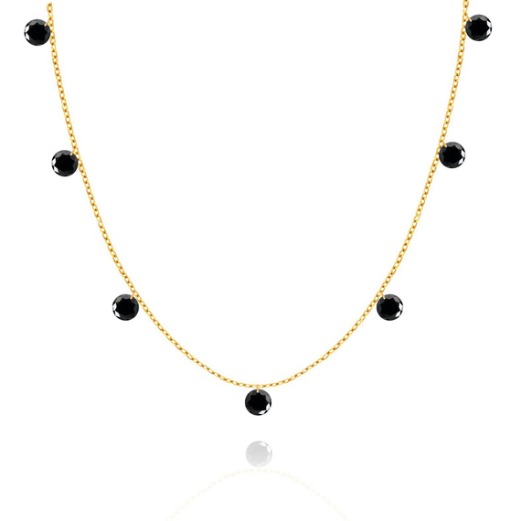 Naszyjnik złoty 585 czarne cyrkonie wiszące 7 cyrkonii 42 - 45 cm