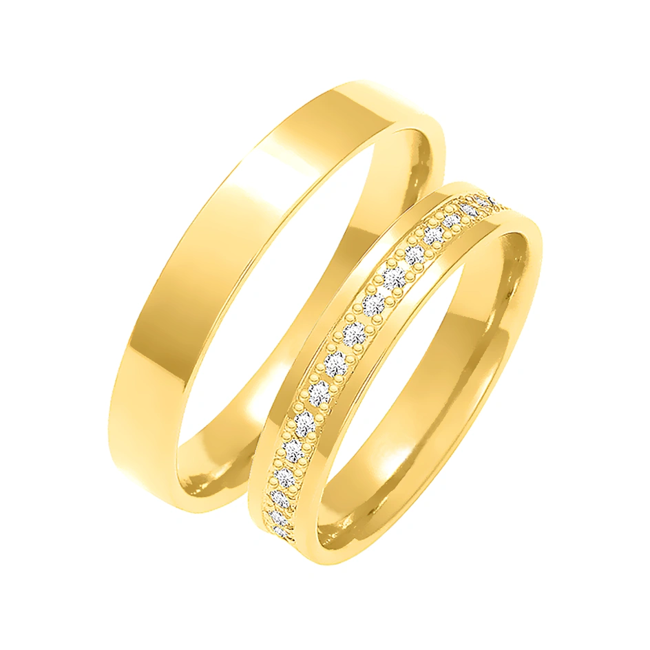 Obrączki ślubne para: złoto 585, diamenty dookoła, 4 mm