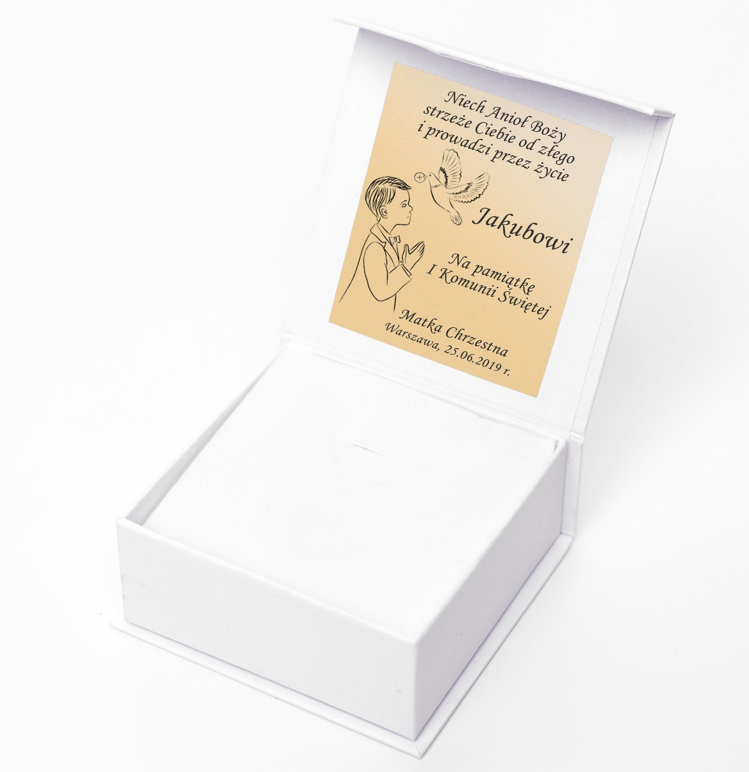 Białe pudełeczko I Komunia Święta z grawerem
