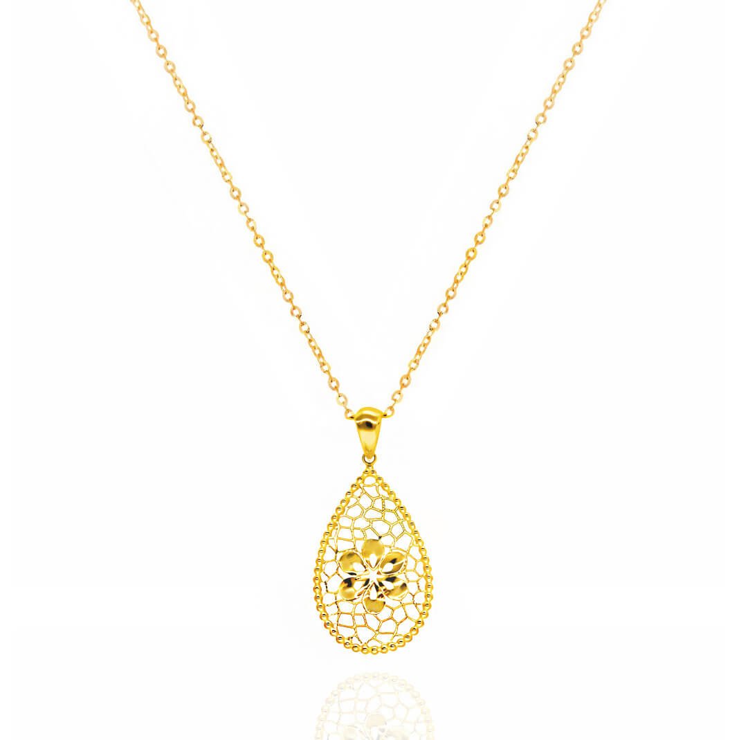 Złoty naszyjnik łezka 585 ażurowy diamentowany łańcuszek ankier 45-47 cm