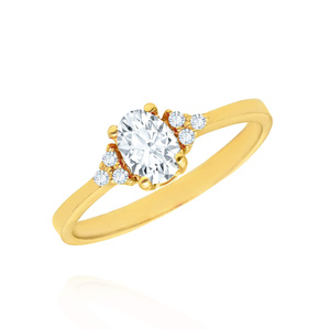 Złoty pierścionek owalna biała cyrkonia 585 białe cyrkonie