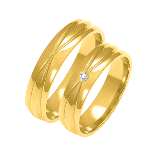 Obrączki ślubne para: złoto 585, tłoczenie, diament, 5 mm