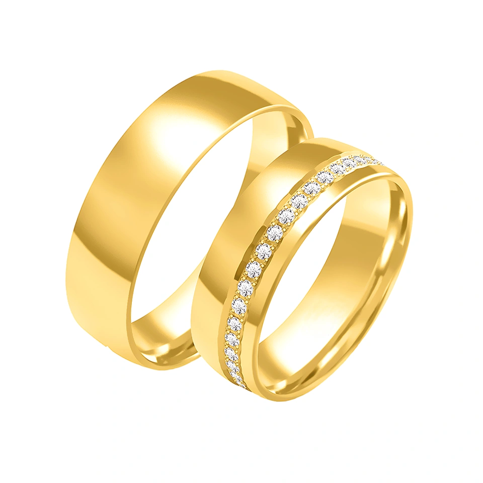 Obrączki ślubne para: złoto 585, diamenty dookoła, półokrągłe, 6 mm