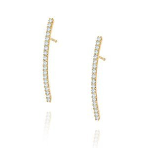 Złote kolczyki przecinki z cyrkoniami 585 długie na sztyft